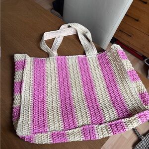ASOS South Beach Pink and Natural Striped Woven Tote Bag